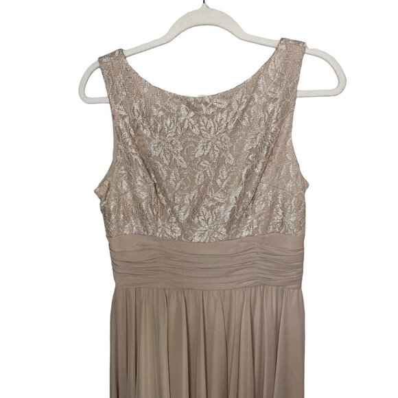 JH Evenings Cocktail Dress Size 10 Nude Gold Tan Lace Bodice Sleeveless Wedding - Picture 3 of 8